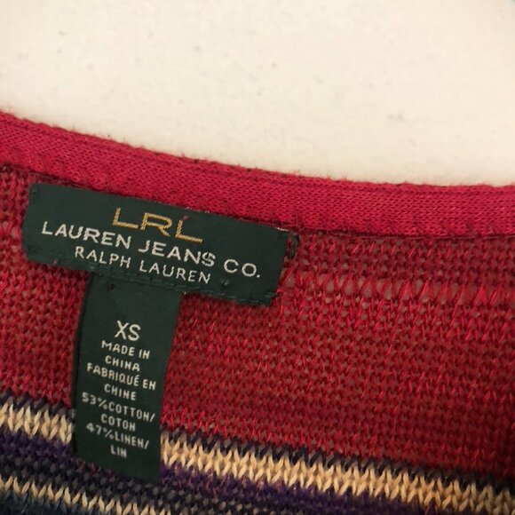 RALPH LAUREN JEANS CO LRL Red Navy Striped Cotton Linen 3/4 Sleeve Fall Sweater - Picture 4 of 7